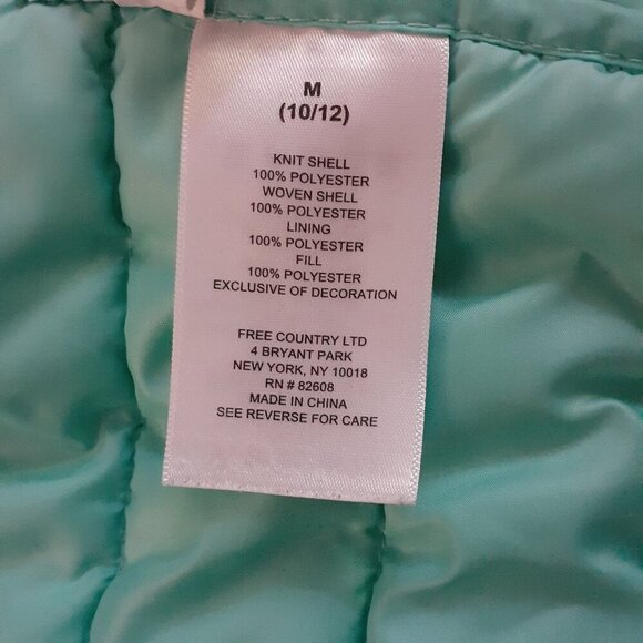 Free Country Girl's Youth Size Medium (10/12) Teal Hybrid Fleece Puffer Vest - Picture 8 of 13